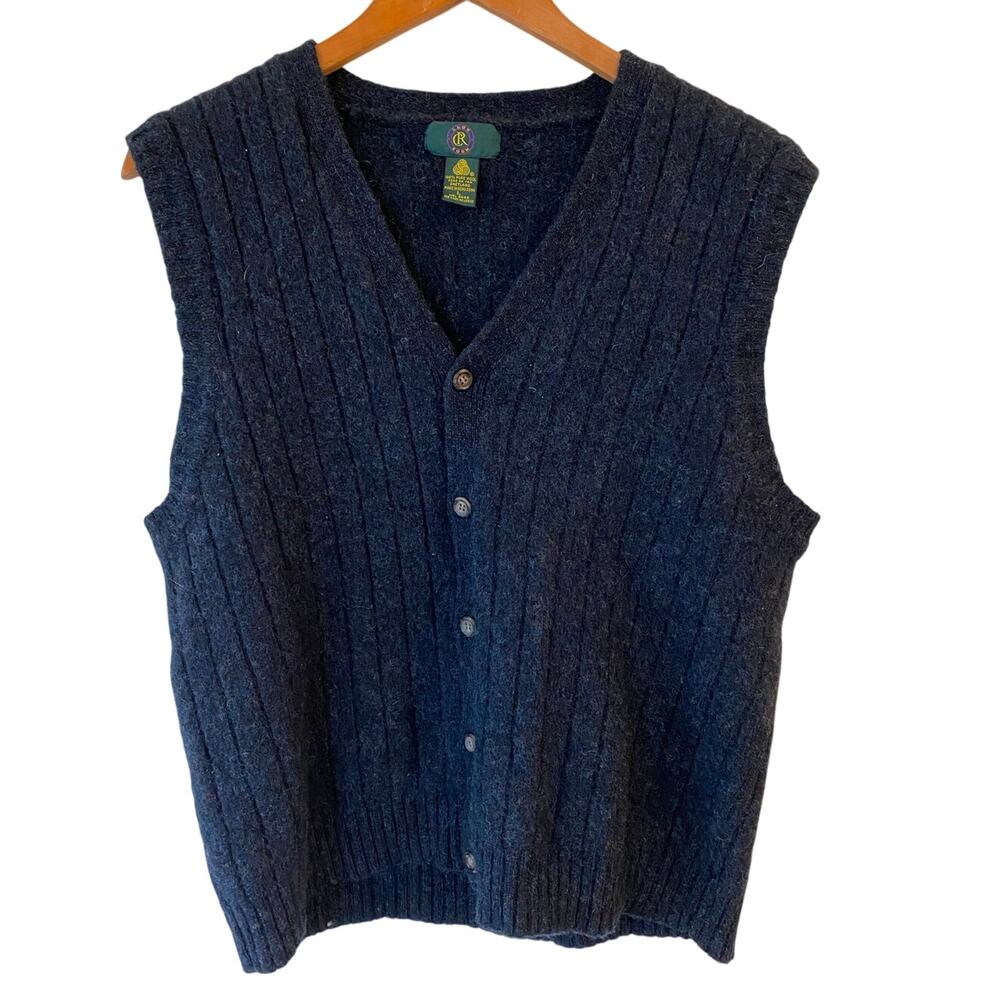 Club Room 100% Pure Wool Black Button Front Sweater Vest Men's Large Preppy